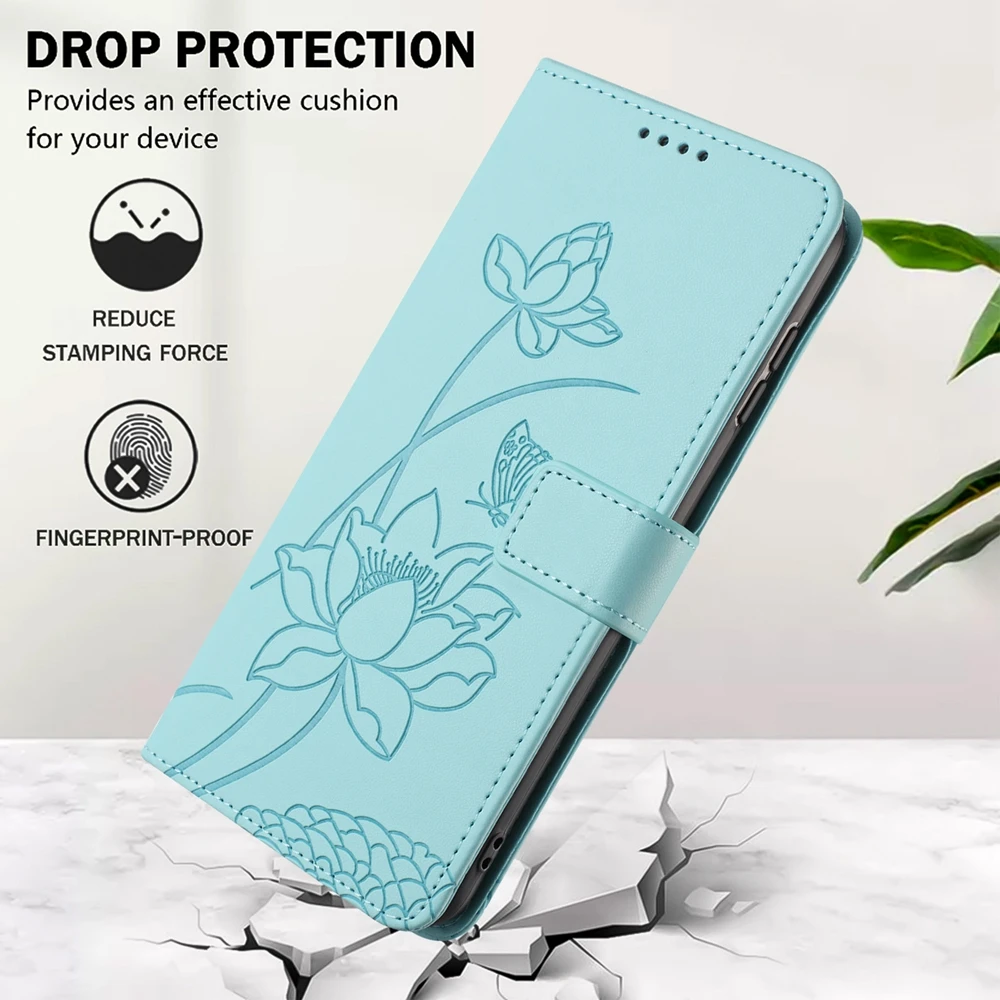 Luxury Lotus Leather Flip Phone Case, Premium Back Cover