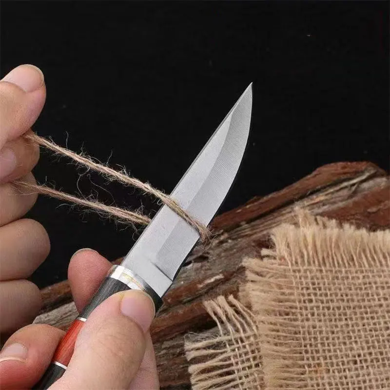 6.18in Portable Bamboo Handle Fruit Knife for Outdoor and Home Use-Perfect for Fishing, Fruit Cutting, and BBQ