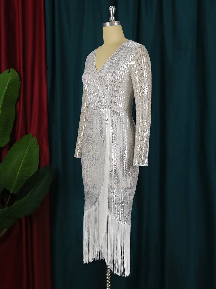 knee length dresses for ladies Sorella Sequin Long Sleeve Short Dress