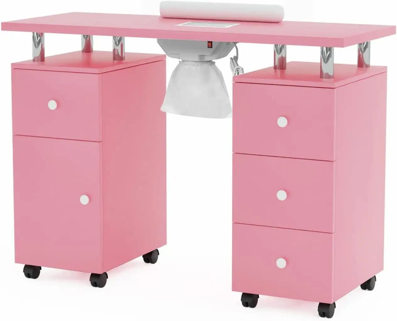 Manicure Table Nail Desk for Nail Tech, Table Station w/Electric Dust Collector, Makeup Beauty Salon Storage Acetone