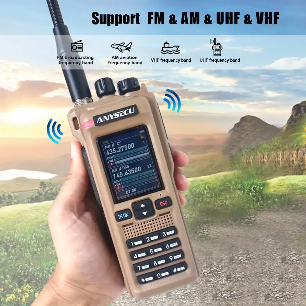 ANYSECU GT-12 10W Radios UHF VHF AM FM Multi Band APP Bluetooth Writing Frequency Scanning Outdoor Handheld Walkie-talkie