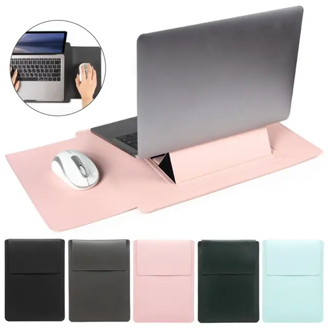 Housse pour ordinateur portable 13 15 pouces avec support, étui en cuir PU pour tablette, sac d'ordinateur Ultrabook antichoc avec tapis de souris pour HP/Dell/Surface 1