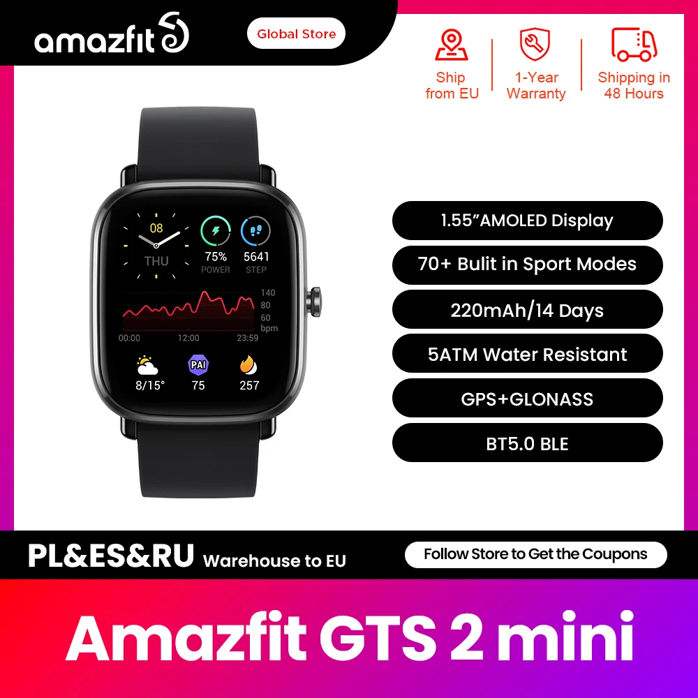 

[Восстановленный] Смарт-часы Amazfit GTS 2 Mini GPS 70 спортивных режимов Смарт-часы AMOLED дисплей Мониторинг сна Смарт-часы для Android для iOS