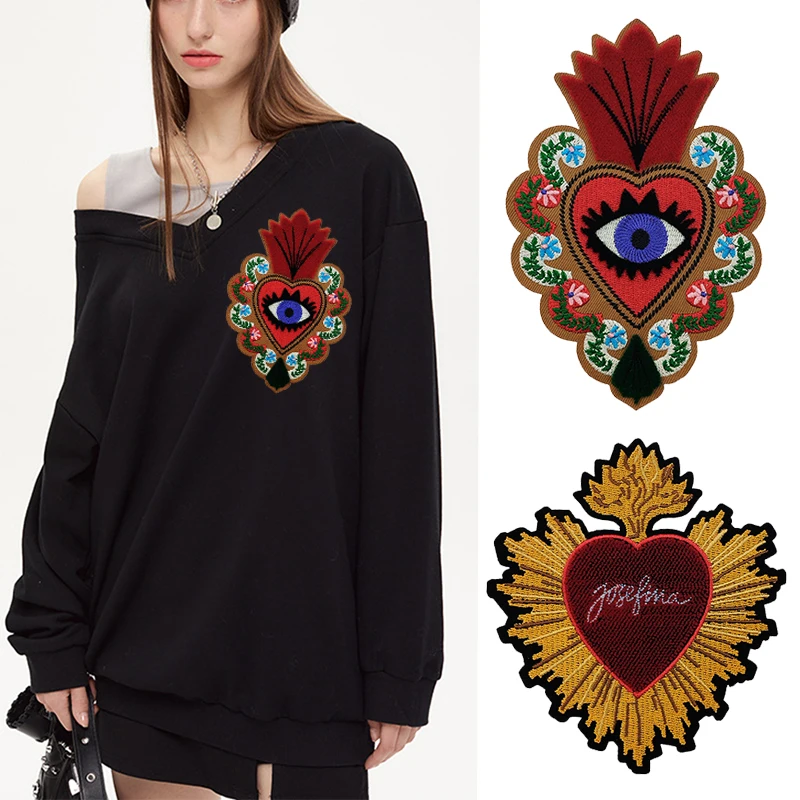 New Ricamo Flower Conflagration Love Heart Eyes Patch Iron On For Giacche Cappotto Allentato Accessori Per Abbigliamento