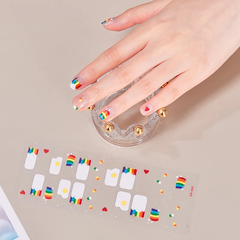 Semi Cured Gel Nails Art Stickers Fashion Solid Color Manicure Decal UV LED Lamp Gel Nail Decals Nail Sticker Decoration