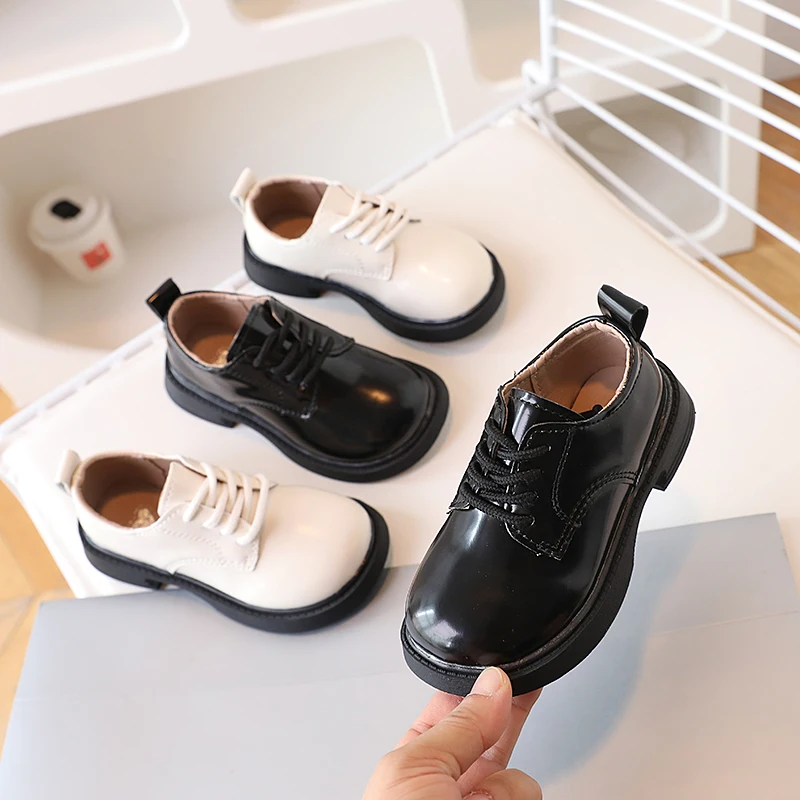 Children's Leather Shoes Simple School Uniform Shoes for Boys Girls Performance Versatile Fashion Black Beige Kids Causal