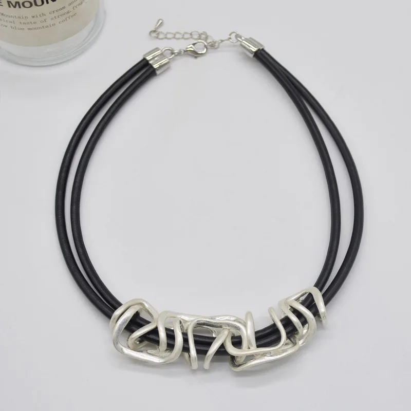 Gothic Punk Fashion Black Double Layer PU Leather Cord Irregular Designer Women's Necklace Collar Party Evening Women's Jewelry
