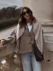 Elegant Straight Cut Wool Jacket Women Fashion V Neck Single Breasted Short Coat 2025 Autumn Chic Lady Office Street Outerwear 2