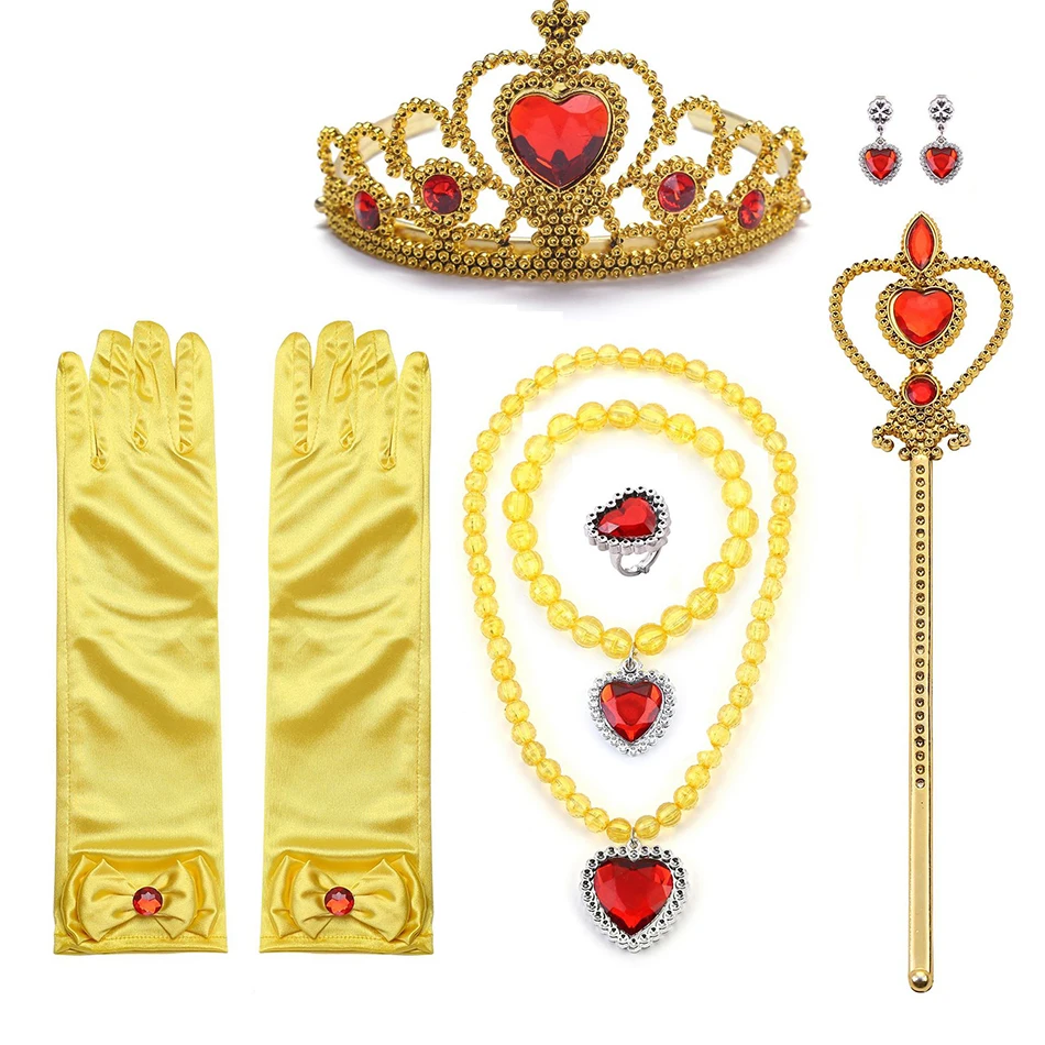 Snow White Dress up Synthetic Tiara for Little Girls Princess Cosplay Accessories Wand Crown Hair Headband Gloves Necklace Gifts cosplay accessories hair accessories hair headband accessories children jewelry set