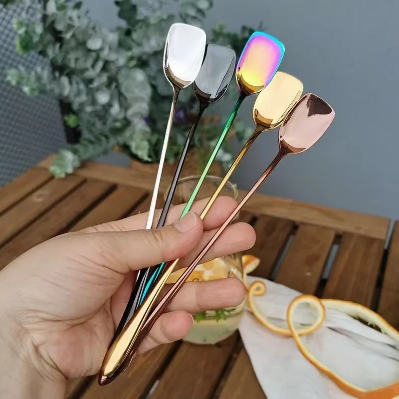 

Искусственная Кожа из нержавеющей стали, длинная ручка, искусственная кофейная зернистая десертная лопатка, простой стиль