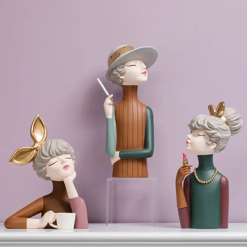 

[VIP] Nordic Style Resin Crafts Statue Ornaments Modern Girl Bow Girls Home Decoration Living Room Furnishings Housewarming Gift