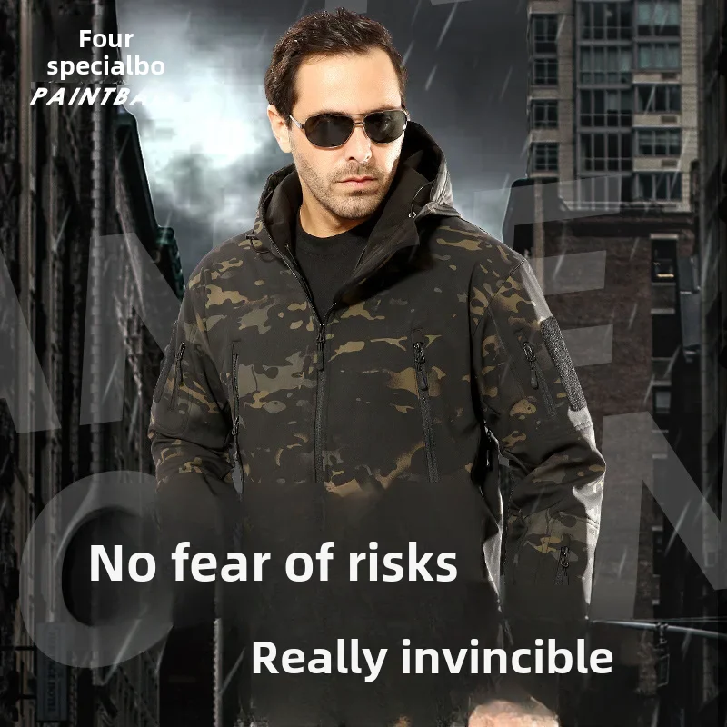 Tactical Fishing Suit Soft Shell Jacket Windproof Warm Outdoor Mountaineering Suit Breathable Camping Hiking