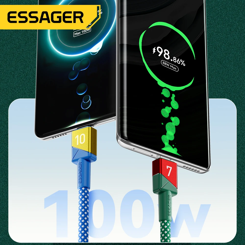 ESSAGER 100W 7A USB Type C Cable For Huawei 88W Super Fast Charging Wire Football Team Colors Cord For Xiaomi 15 Samsung Oneplus