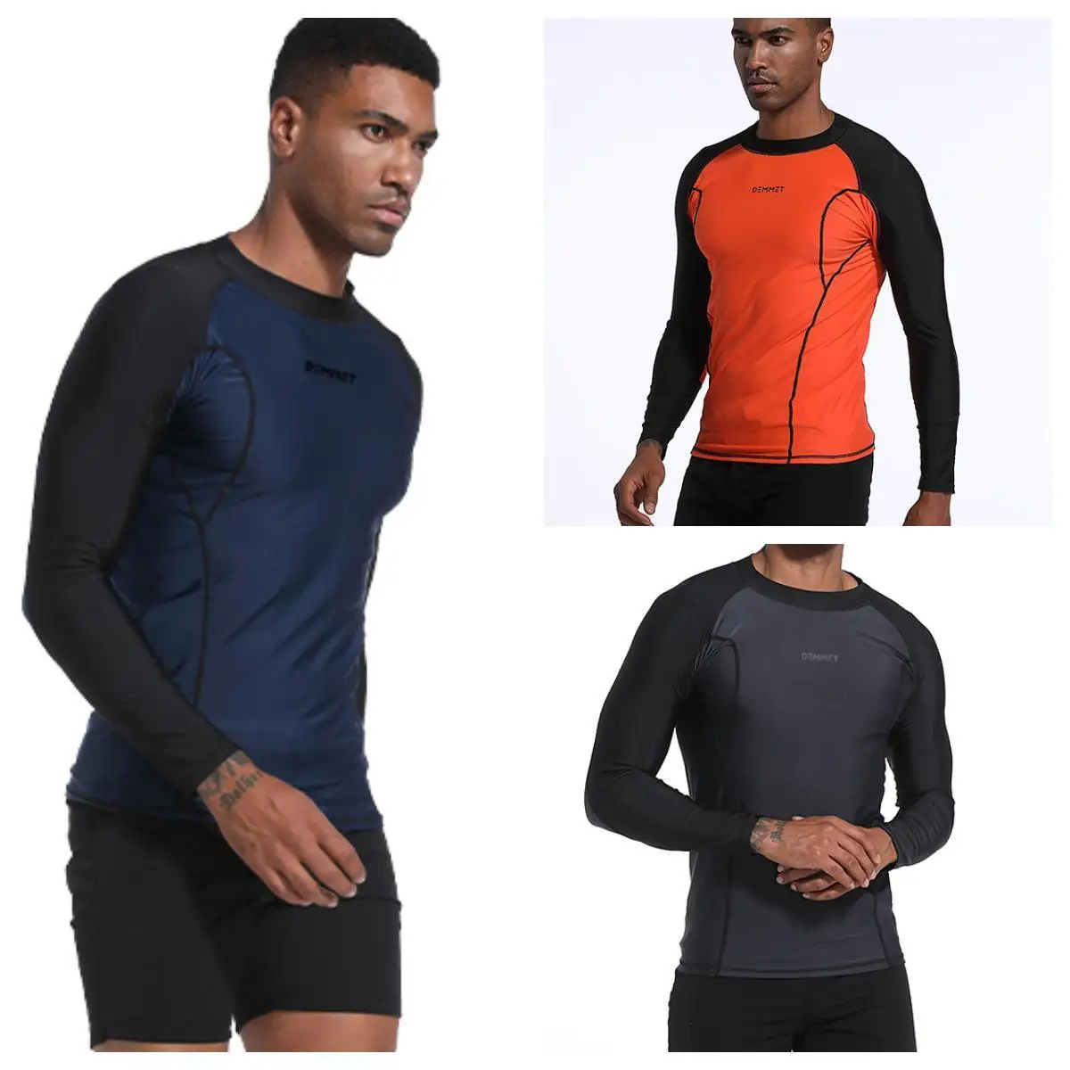 Men's Blue Long Sleeve Rash Guard Swimwear Surf T-Shirt UV50+ Protection Quick Dry Swim Surf Diving Shirt Tight GYM Clothes sports shirt