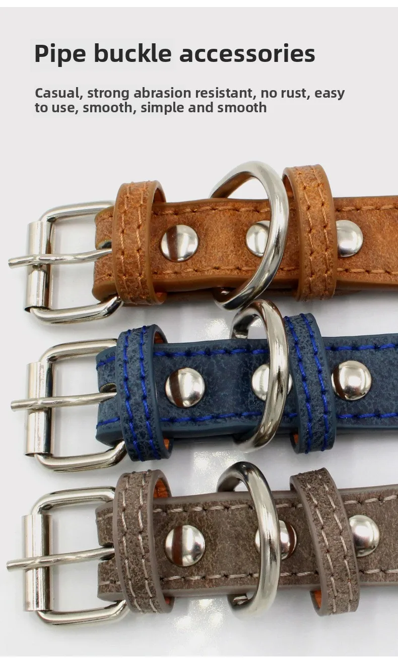 Ledernietenhalsband mit Größentabelle bzw. Passformangabe.