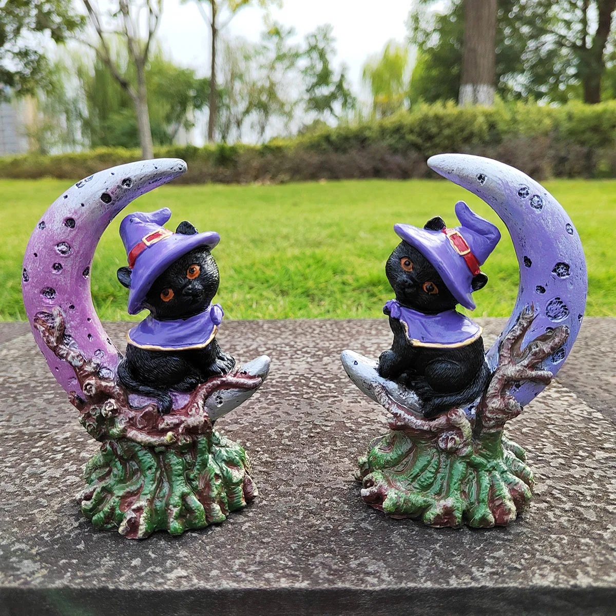 Crescent Cat Sculpture Resin Crafts Ornaments Home Decoration Halloween Handicraft Supplies Fairy Garden Courtyard Lawn Model mini resin moss micro landscape ornaments outdoor fairy miniature garden dwarf ornaments handicraft flower pot accessories elf