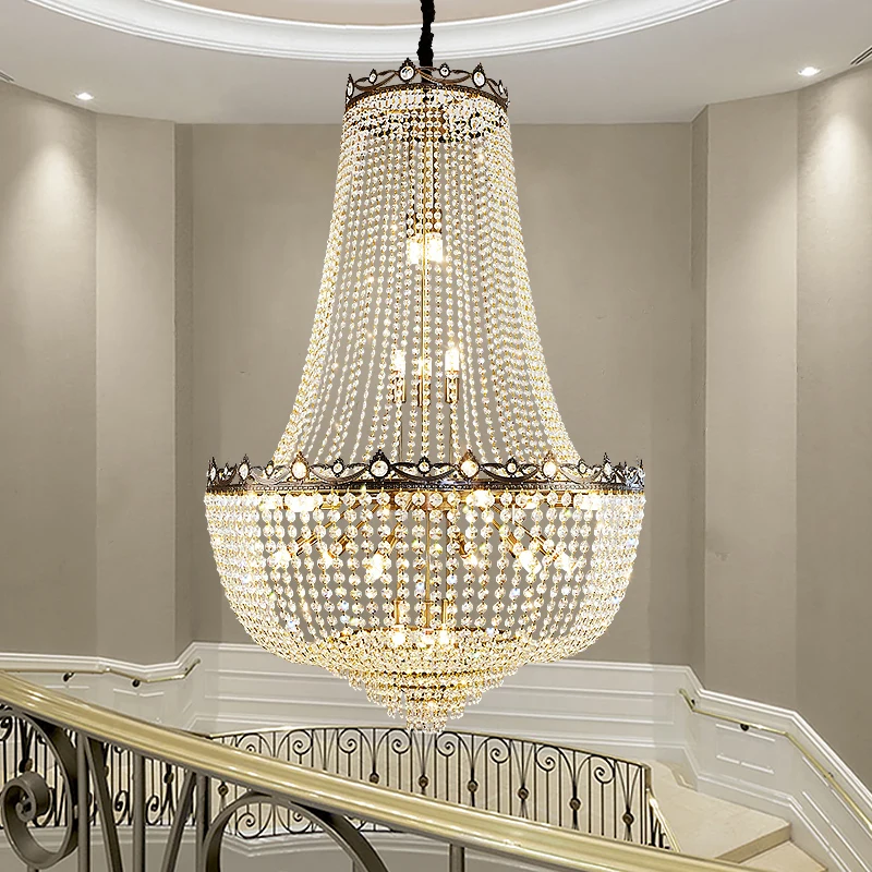

Luxury Modern Living Room Hanging Chandelier Bright K9 Crystal Bead Chandelier Hotel Lobby Lamp High-End Restaurant Lighting