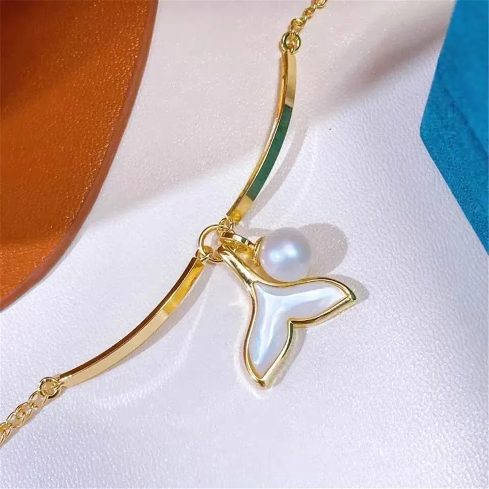 

Жемчужные аксессуары «сделай сам», браслет из стерлингового серебра 925 пробы, пустой модный браслет «рыбий хвост» с серебряными ювелирными изделиями, подходит для круглых бусин 6-8 мм