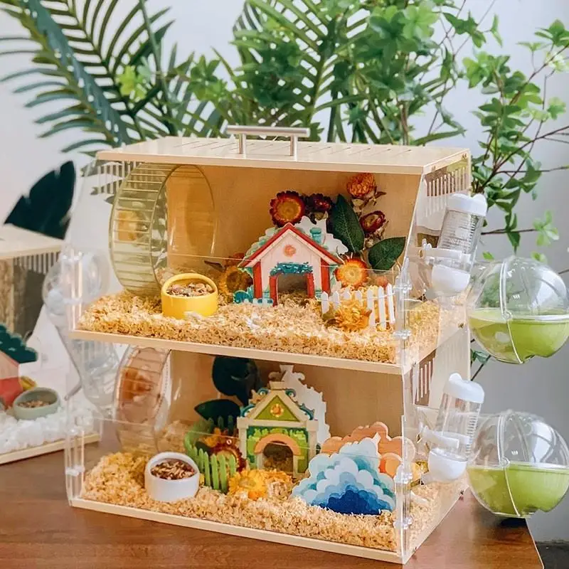 

Small Pet Hamster Guinea Pig Hamster Cage Acrylic Special Cheap Large Villa Golden Bear Live Animal Takeaway Cage Free Full Set