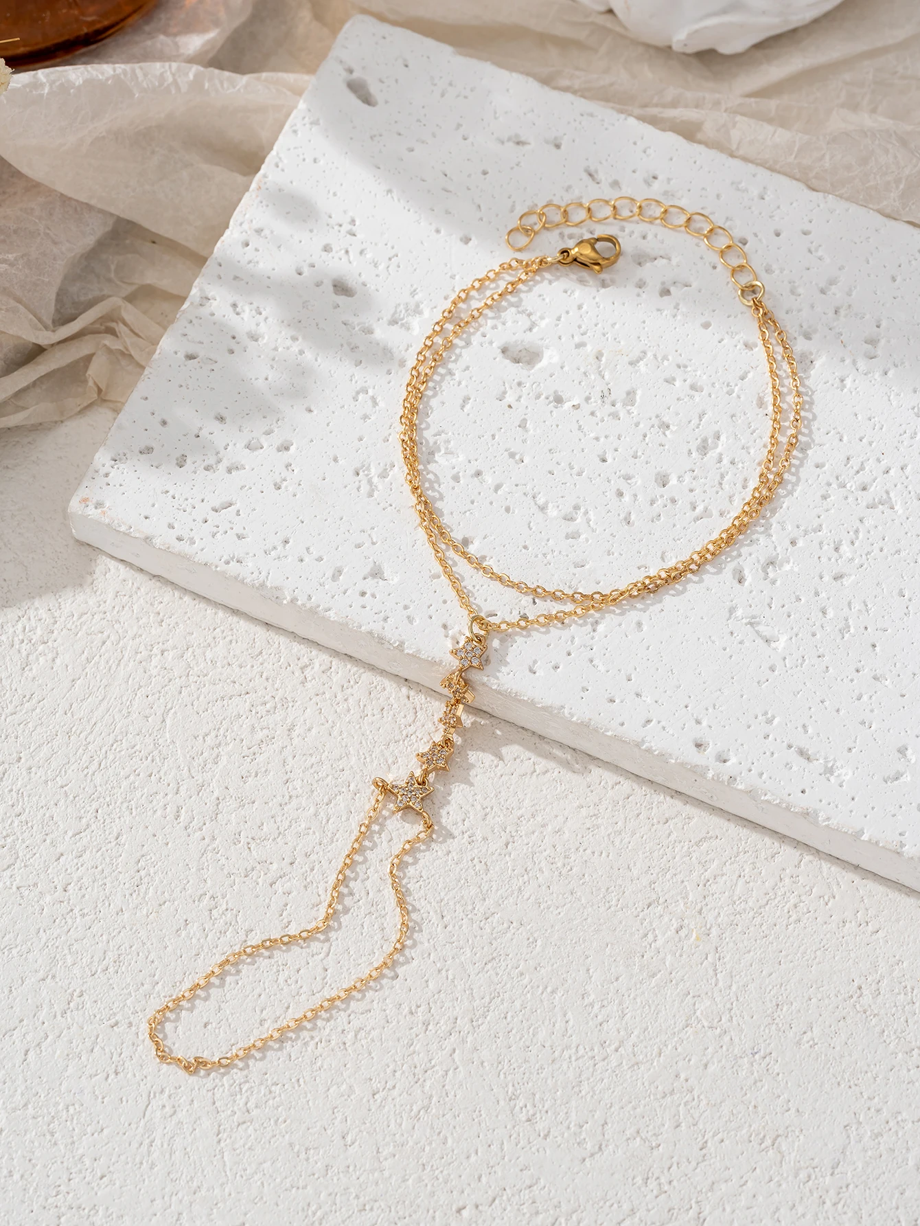Cubic Zirconia Star Splicing Double-Layer Chain Ring Bracelet