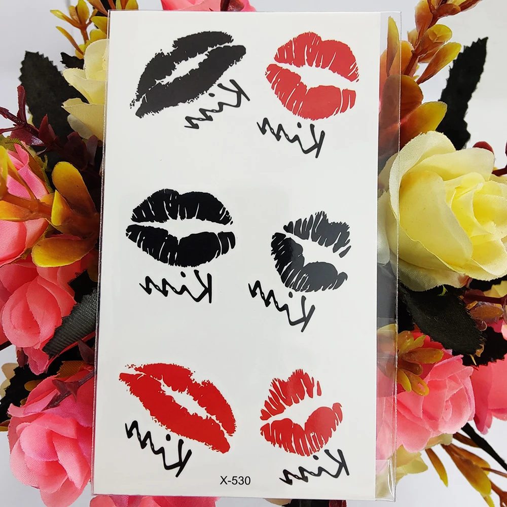 

New Waterproof Temporary Tattoo Sticker for Girls Women Men Red Black Lips Kiss Tatoo Art Fake Tattoos Stickers