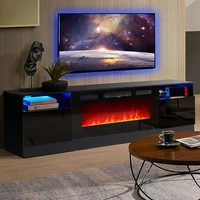 36in Electric Fireplace, LED Light Entertainment Center, Dark Wood Grain TV Stand for TVs up to 80 2