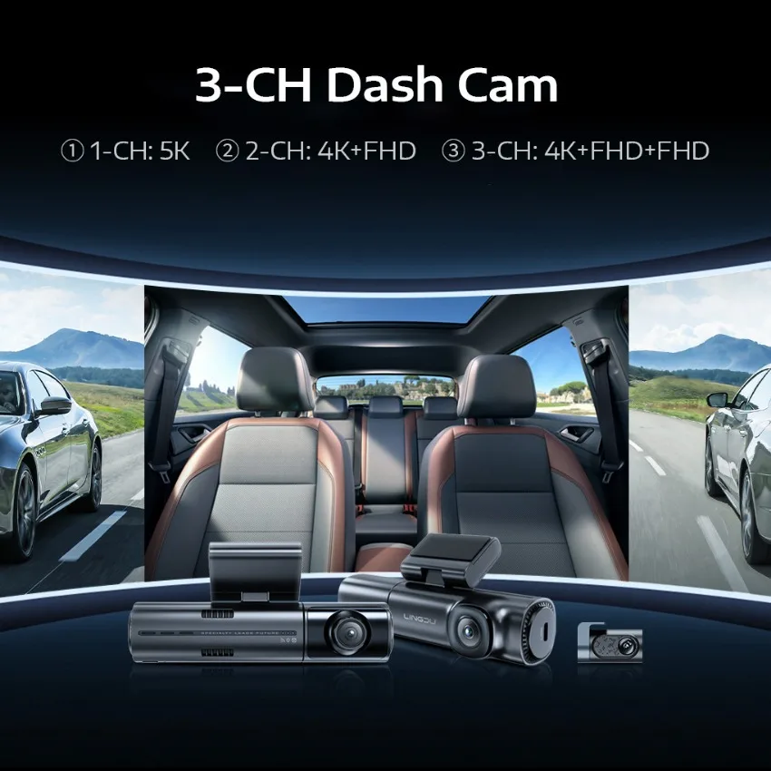 LINGDU LD08 3 ä  ķ 5k ڵ DVR   ĸ 5G , ADAS GPS, 24 ð  , WDR Ʈ   ڽ