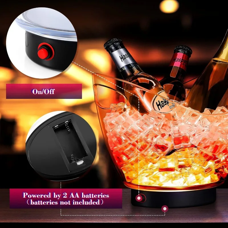 1PCS 2L LED Ice Buckets Plastic Clear Ice Bucket Colors Changing Champagne Wine Beer Cooler Bucket for Home Bar Party Club Use