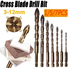 

3-12mm Cross Hex Tile Drill Bits Set for Glass Ceramic Concrete Hole Opener Brick Hard Alloy Triangle Bit Tool Kit 1/5/7PCS