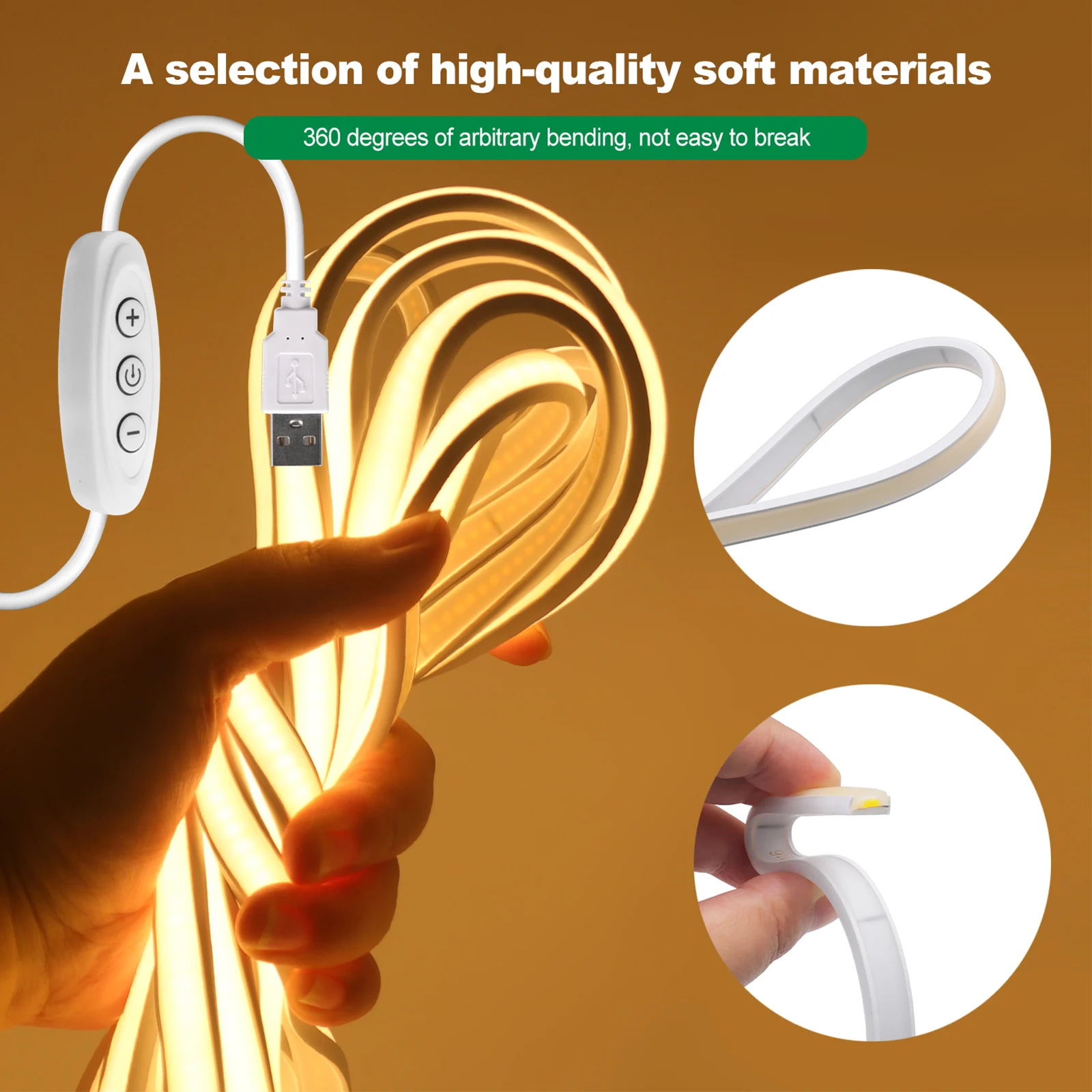 Waterproof COB LED Strip USB 5V 320LEDs/m Flexible Neon Lights S2729ff9968cb4feab4f55b726a0be422b