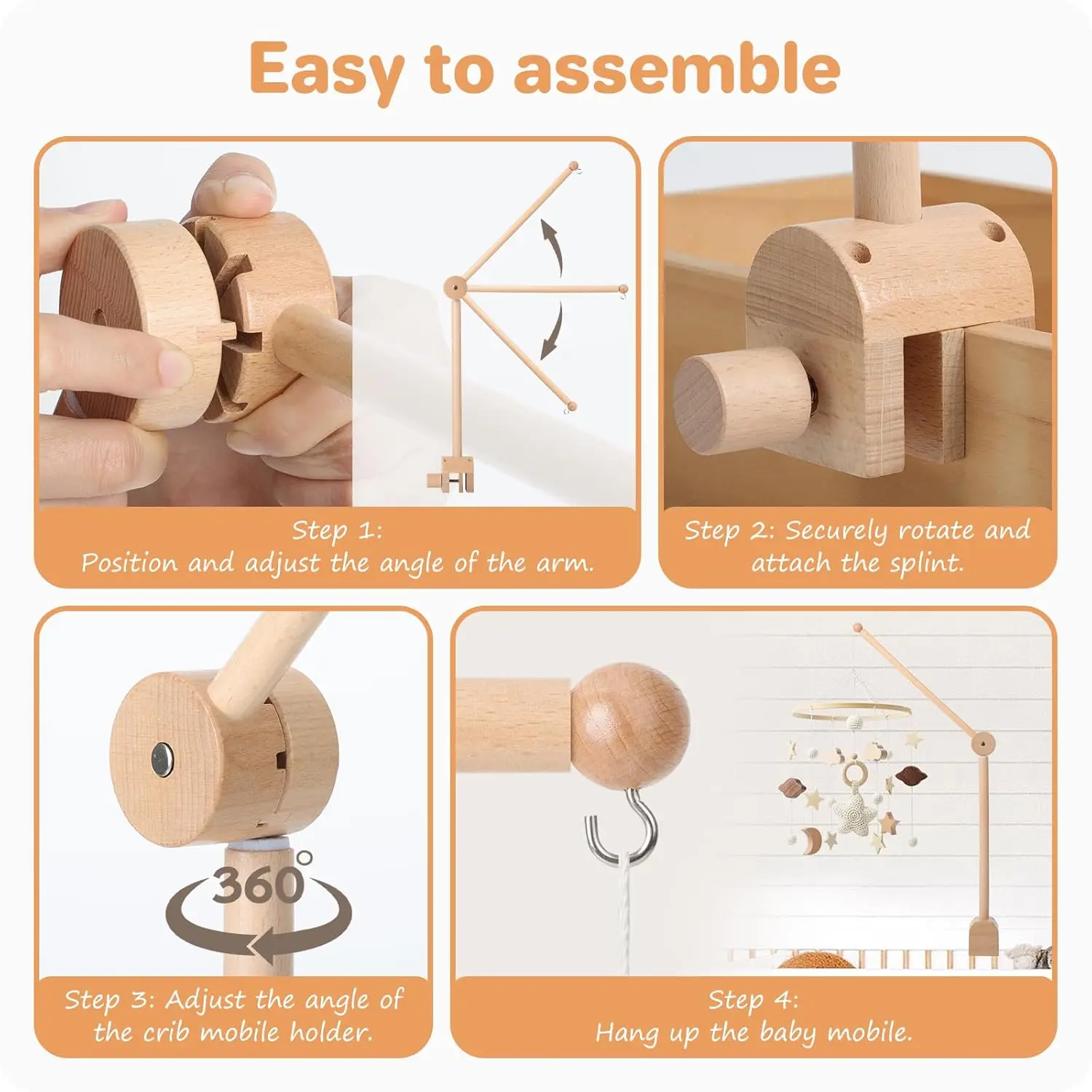 Baby Crib Mobile Arm Wooden Mobile Arm with Height Adjustable Mobile Hanger for Crib - 6