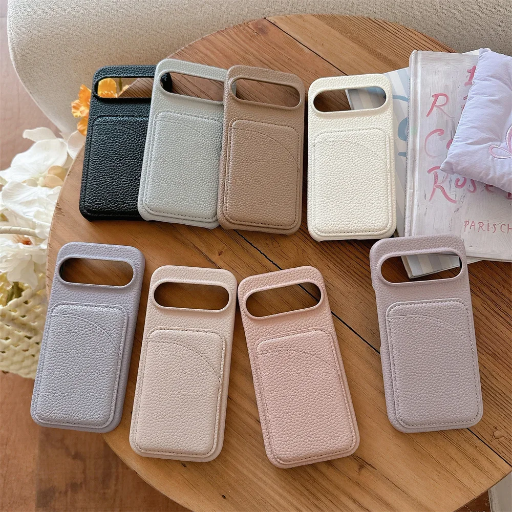 Leather Card Holder Wallet Phone Case with Shockproof Hard Shell Protective Cover