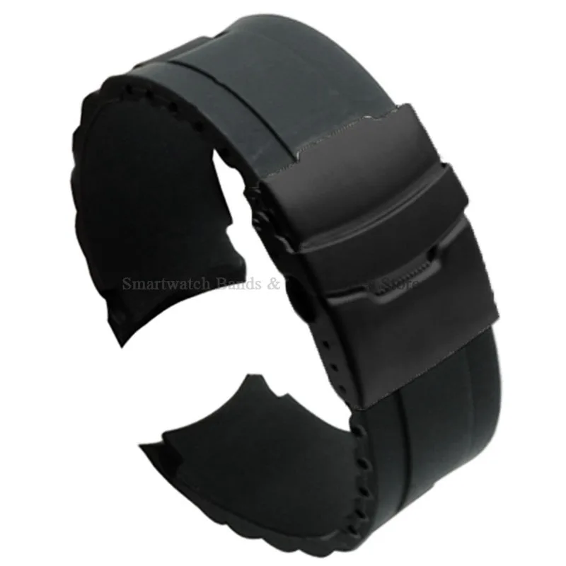 Versatile Silicone Waterproof Watch Strap with Folding Buckle and Curved Ends