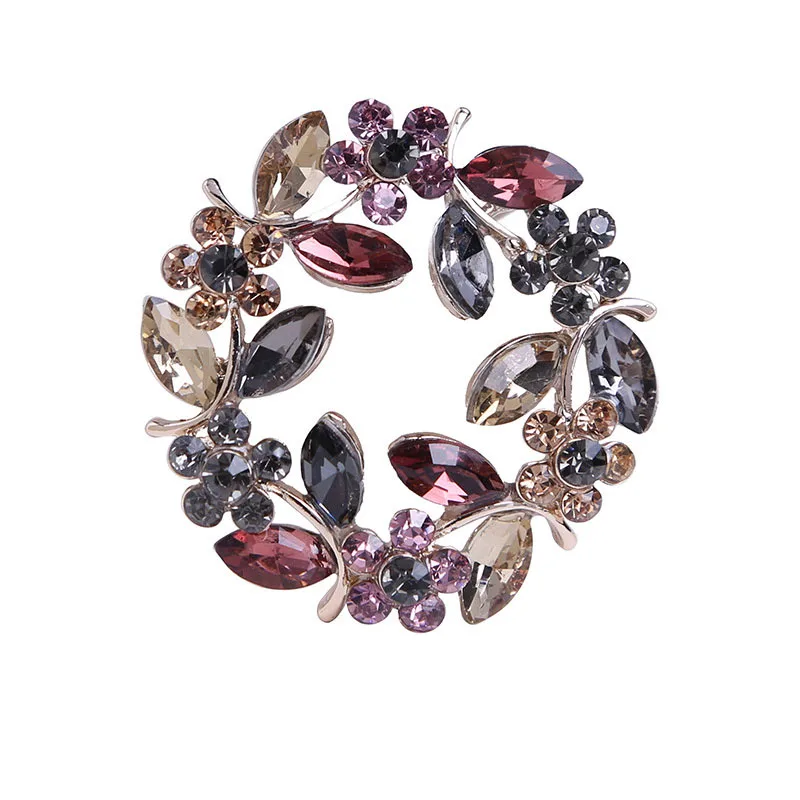 Leaf Ring Rhinestone Brooch Corsage Collar Pin Jewelry Clothing Accessories