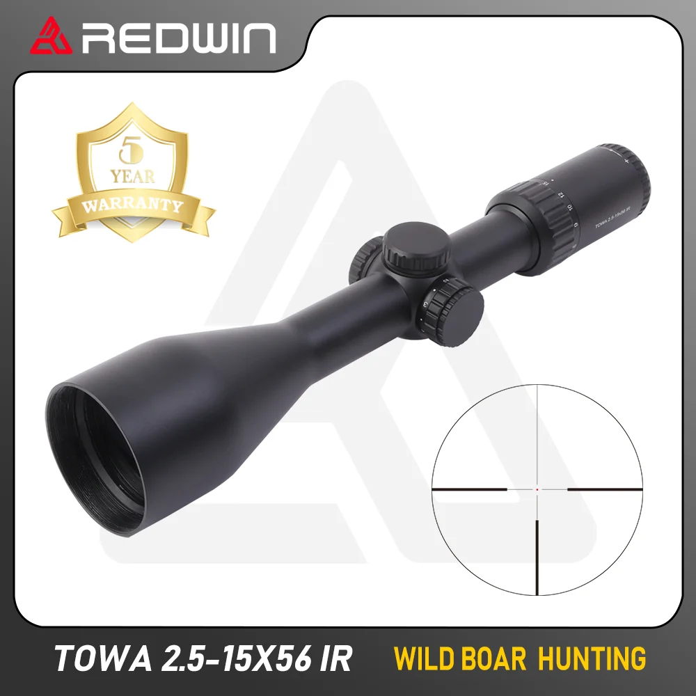 

Red Win Towa 2.5-15x56 IR Hunting Rifle Scope 30mm 1/4 MOA Cap Adjuster German #4 Reticle 6 Level Gear Illumination Hold .3006