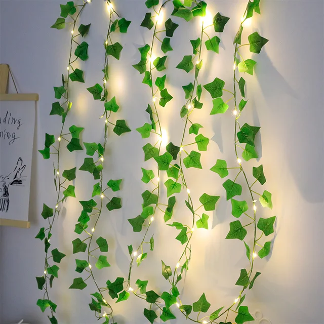 2M Green Leaf String Lights Artificial Ivy Vine Fairy Light Wedding Party Decoration Christmas Home Room Decor Wall Plant Wreath 2
