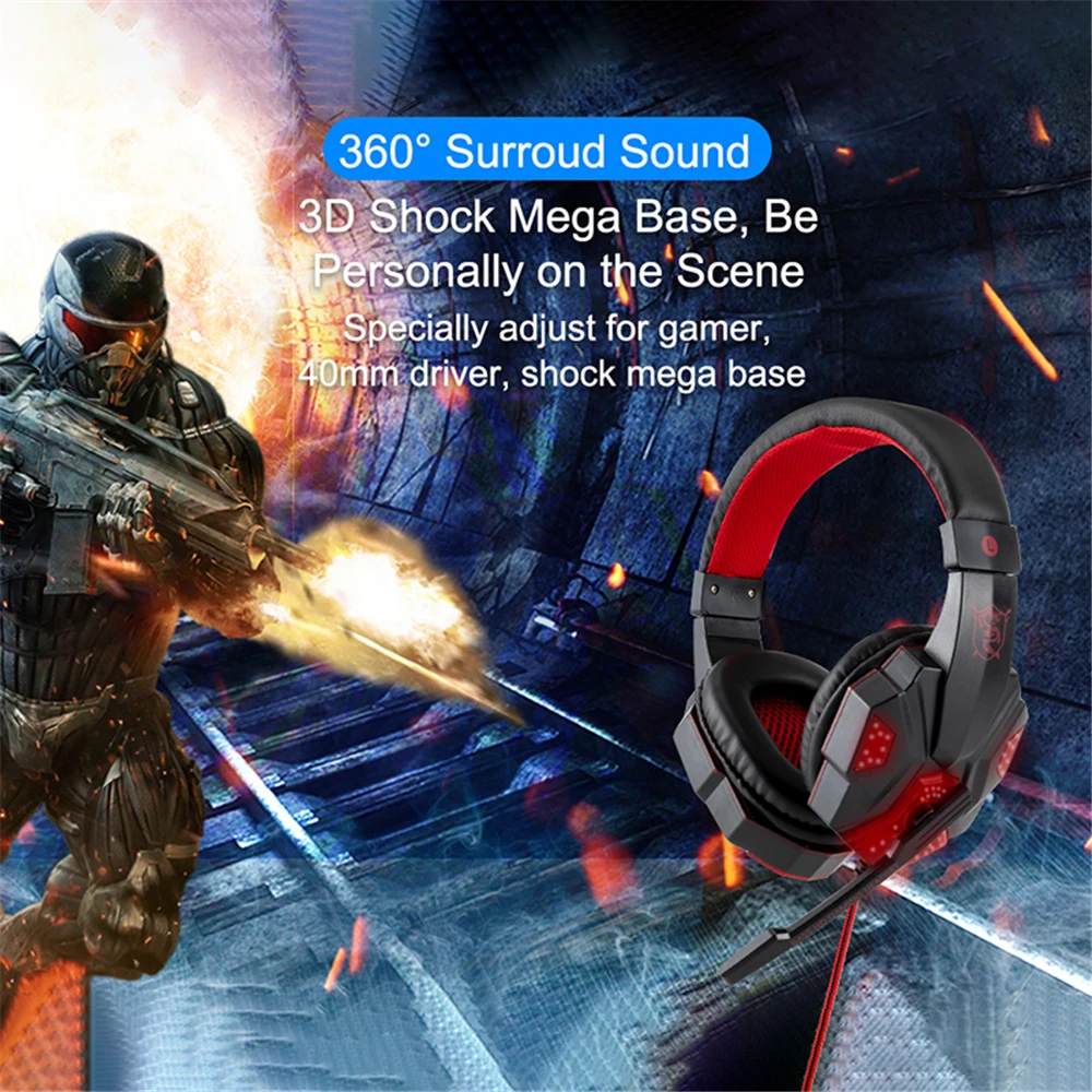 LED Light Wired Gaming Headphones Wired Headset With Microphone Noise-cancelling for PC Computer Laptop PS4 PS5 Xbox