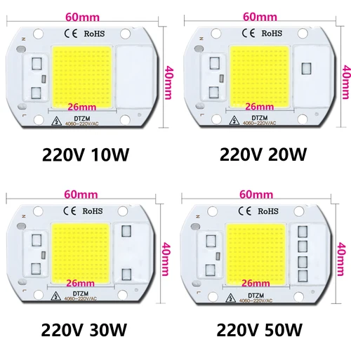 LEDCOB 고출력 LED 전구, 5W 칩 50W, 220V 10W 20W 30W 전구 램프, 220V LED 매트릭스, 야외 실내 투광 조명 화이트 4