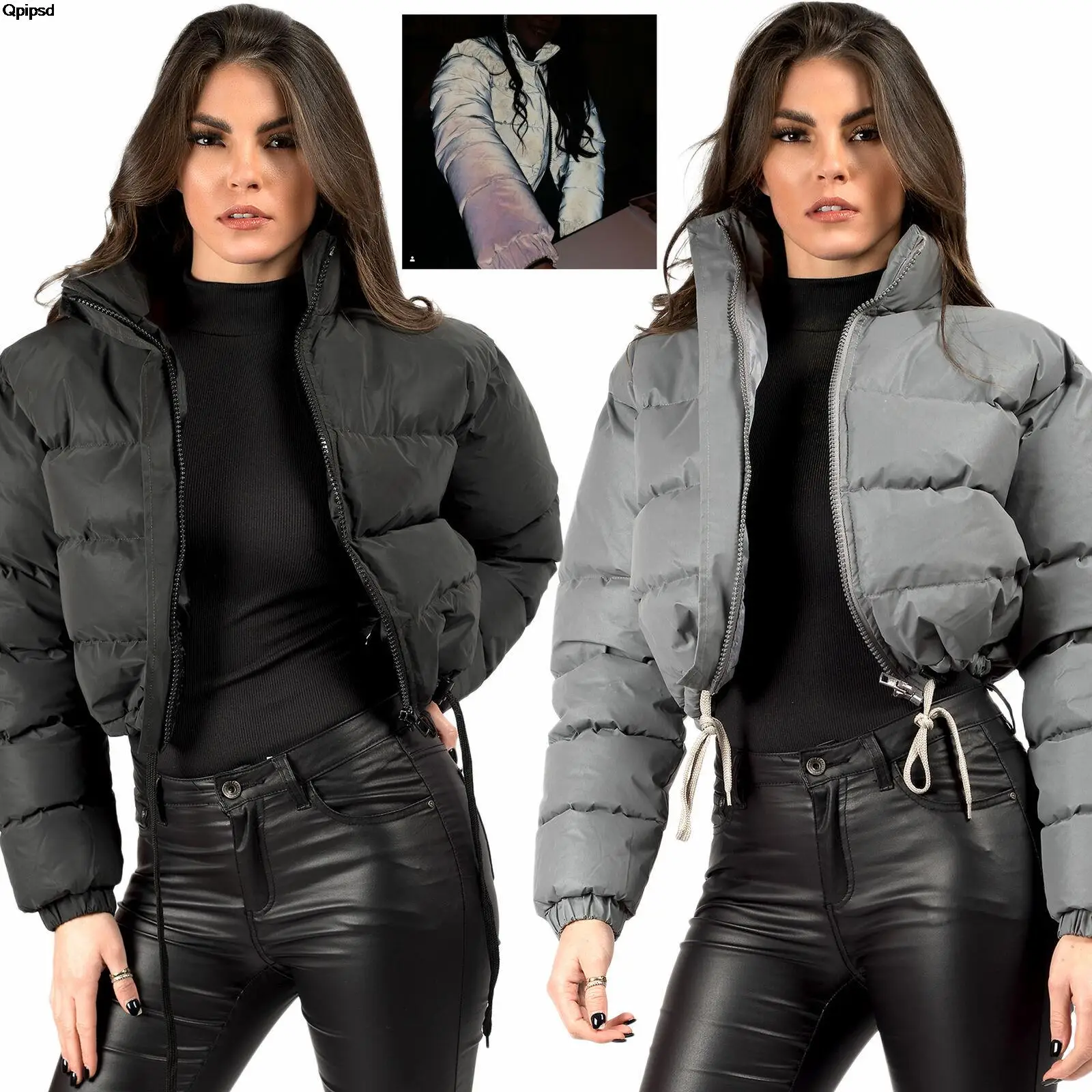 

QPIPSD 2023 Winter Womens puffer Jackets Solid Long Sleeve Stand Collar Loose Thicken Warm Cotton Coat Short Casual Parkas Coat