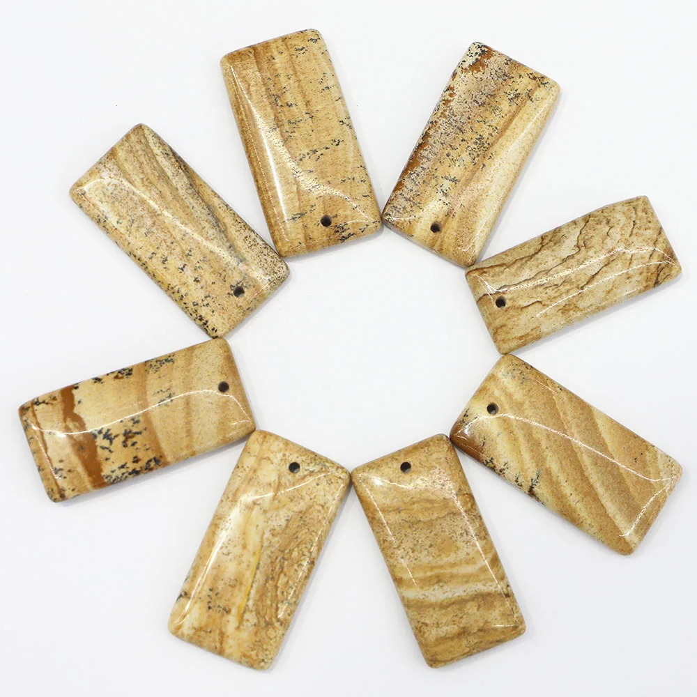 Natural Picture Stone Square Necklace Pendants Reiki Charms Diy Fashion Jewelry Accessories Making Wholesale 12Pcs Free Shipping