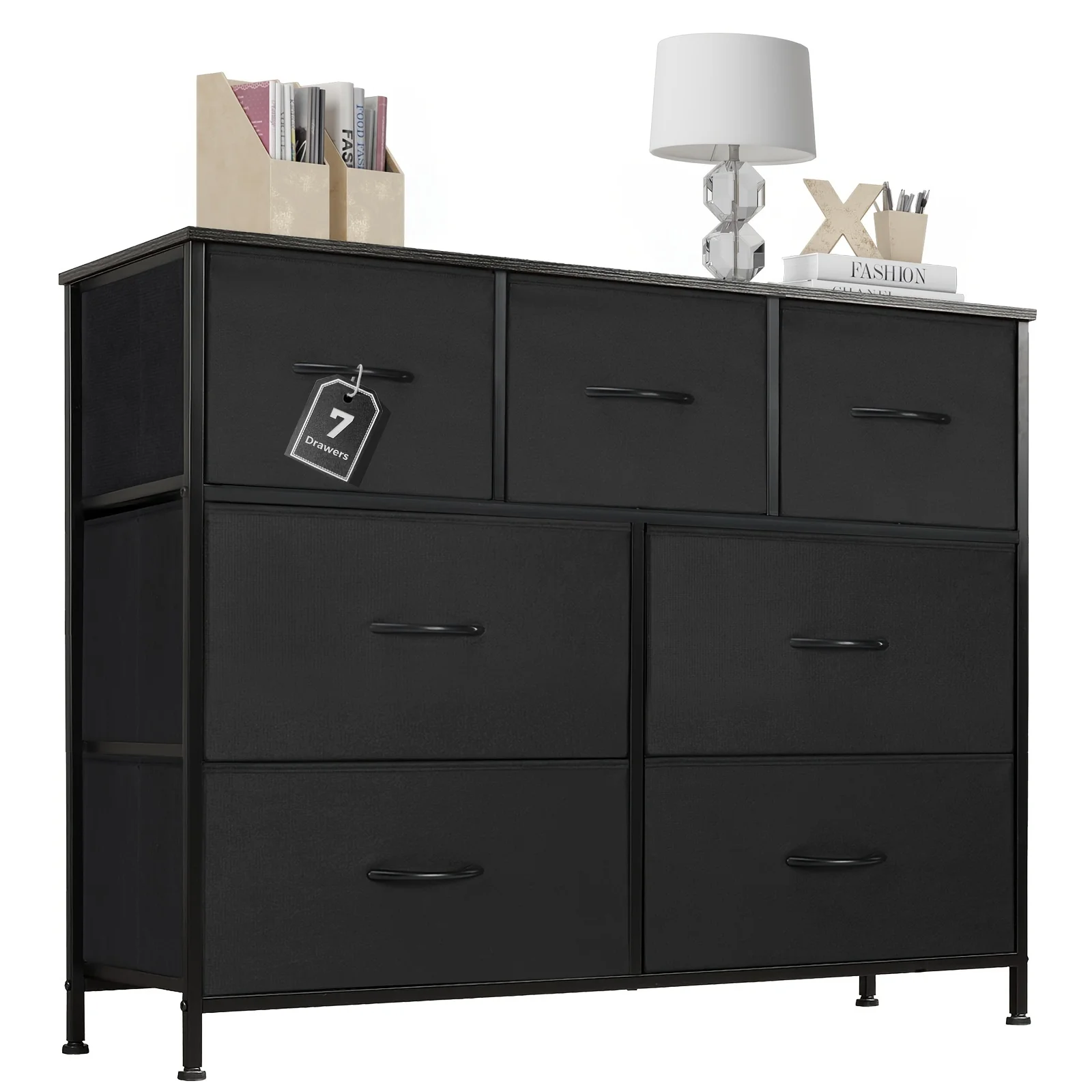 

Dresser for Bedroom with 7 Fabric Drawers, Chest Organizer Units for Clothing, Closet, Kidsroom, Storage Tower with Cabinet, Met