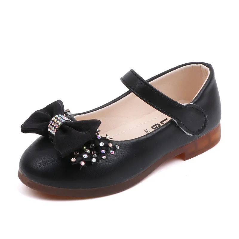 White Leather Shoes Girls Shoes Girls Flats for Girls Kids Wedding Dress Shoes Bow-knot Bowtie Sweet Crystal Children's Leather Flats Toddlers Girls 22-31