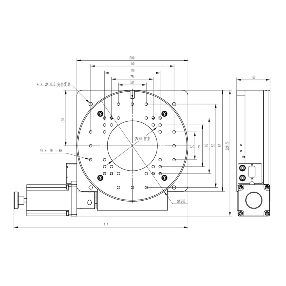 Motorized Rotary Stage, Diameter 200mm, Clear Aperture 30mm