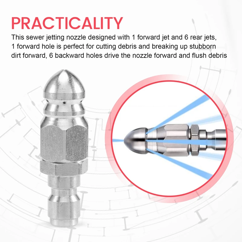 VEHO-1/4 Inch 5000 PSI Sewer Jetter Nozzle Pressure Drain Jetter Hose Nozzle For 1/4 Pressure Washer Quick Connector