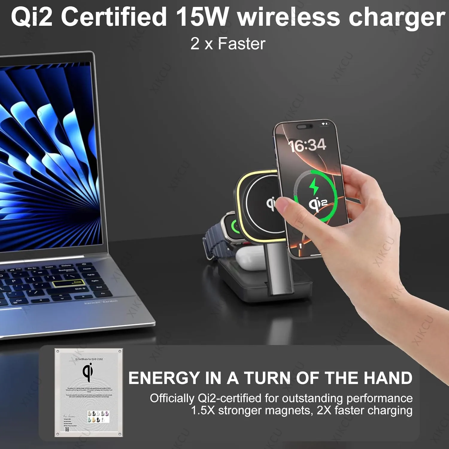 Qi2 3 in 1 Wireless Fast Charging Station Fold Phone Stand For Magsafe iPhone 17 16 Pro Max 15 14 13 12 Apple Watch AirPods Pro