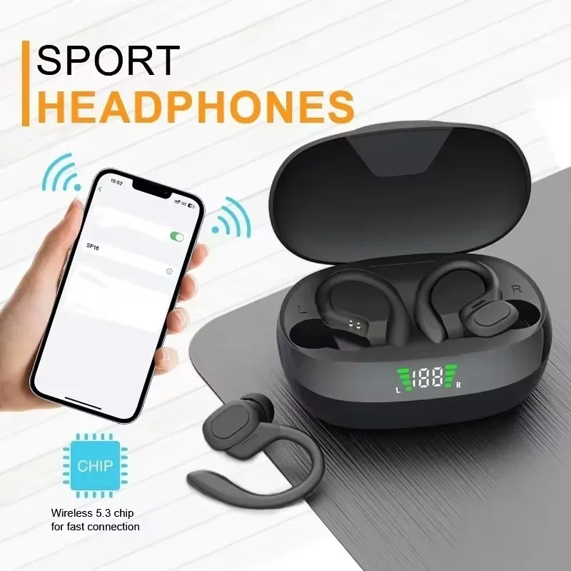 Enhanced EarHook Sports Wireless Bluetooth Headphones with Digital Display and Noise Reduction