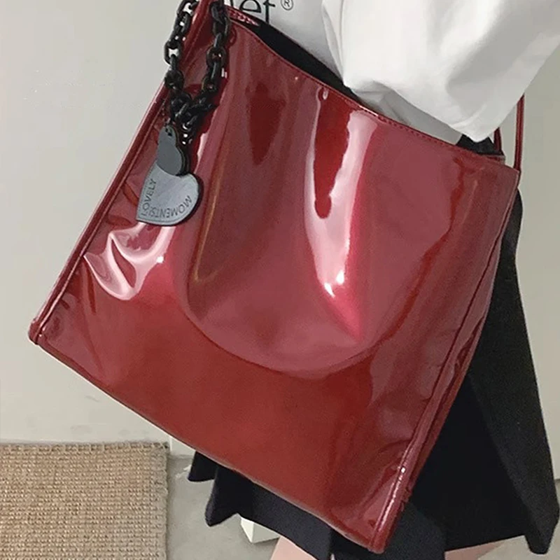 Luxury Designer Women's Tote Bag Fashion Patent Leather Glossy Underarm Shoulder Bags Large Capacity Commuting Handbags