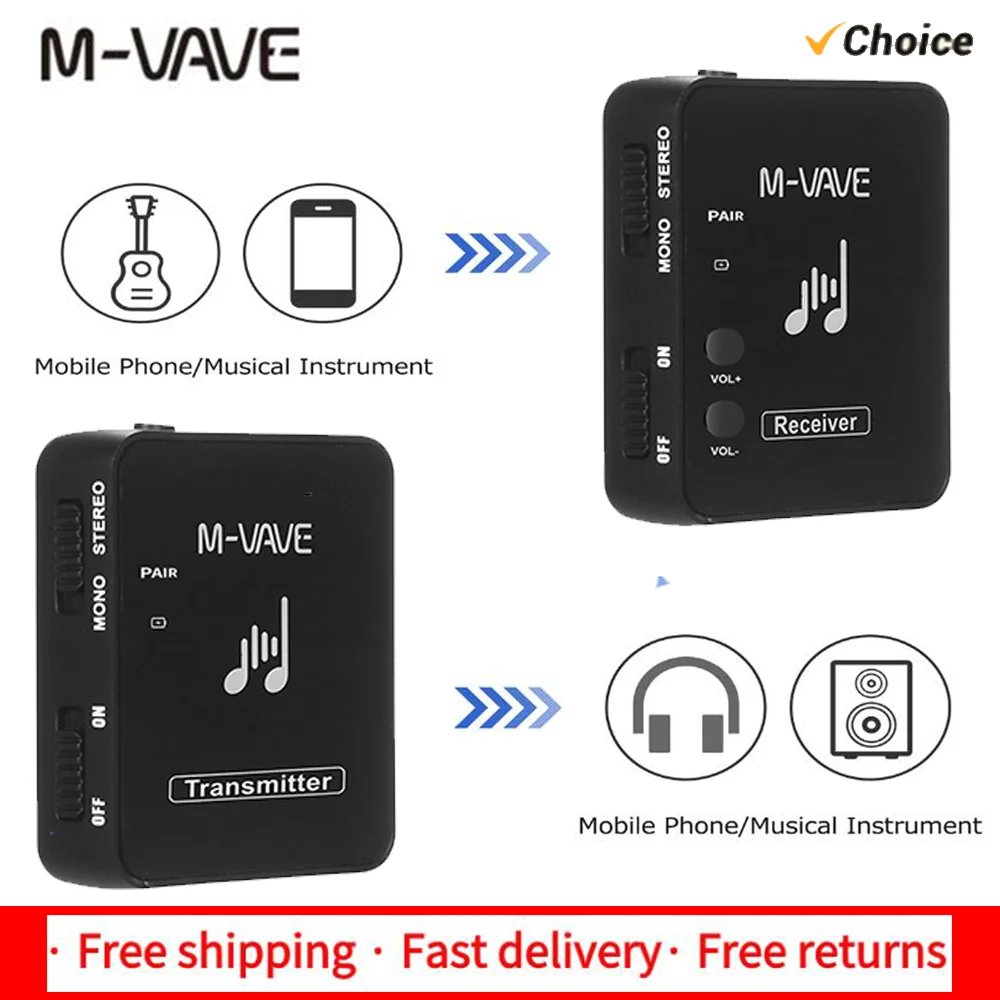 M-VAVE WP-10 2.4GHz Wireless Earphone Monitor Transmitter Receiver Stereo Mono Recording Rechargeable Audio Transmission System