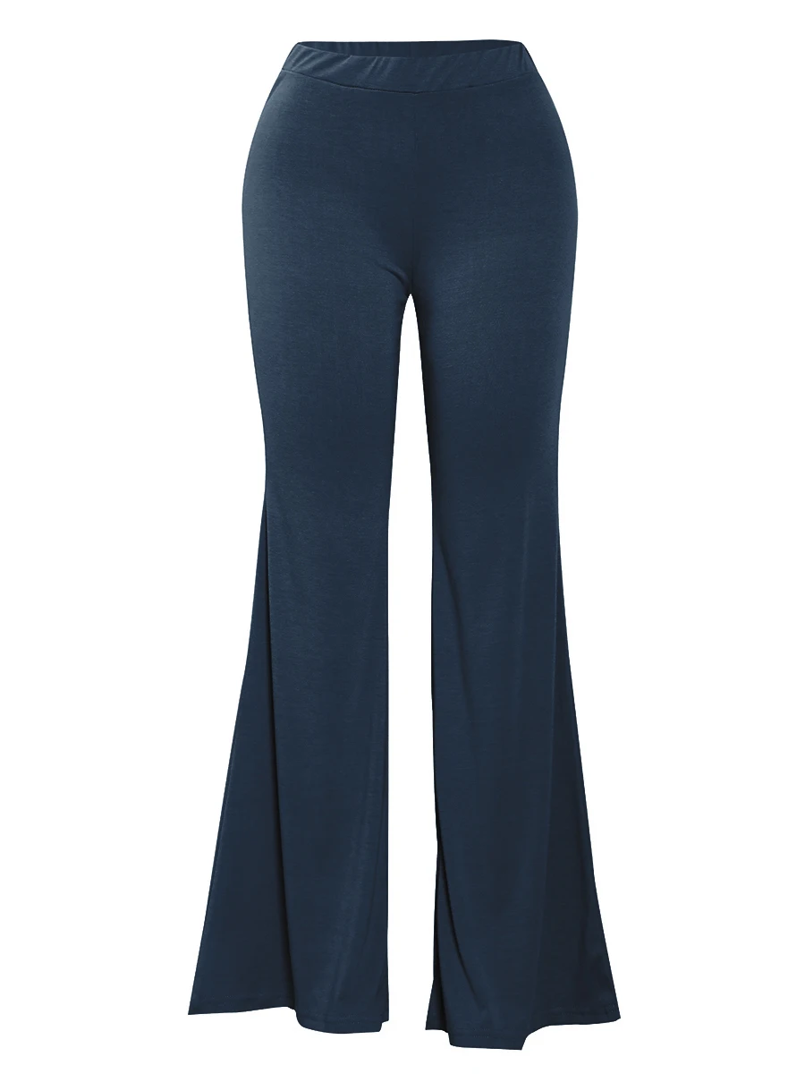 Plus Size High Waist Flared Stretchy Pants Women¡¯s Solid Color Full Length Trousers Casual Home Style
