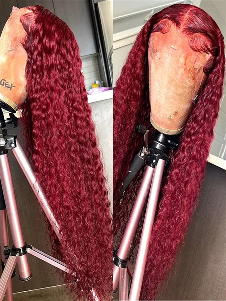 100% Human Hair Deep Wave 99J Burgundy 13x4 Lace Frontal Wig 13x6 Curly 30 40 Inch HD Lace Front Wigs Red Water Kinky Brazilian - Image 4